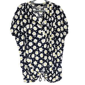 Vintage Cambridge Womens Size M Floral Printed Front Tie Oversized Top